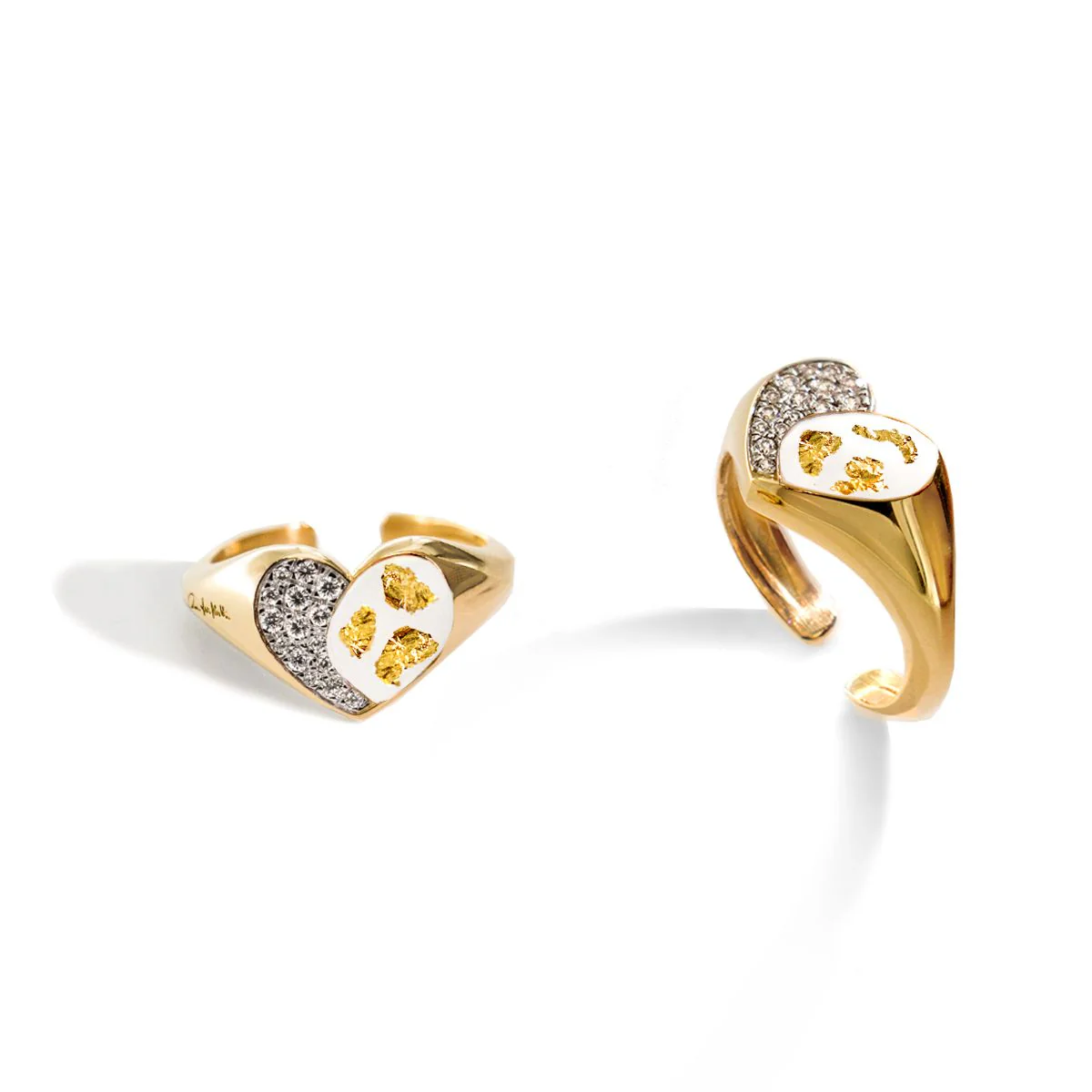 Anello chevalier con cuore - Smalto e Foglia oro - Image 2