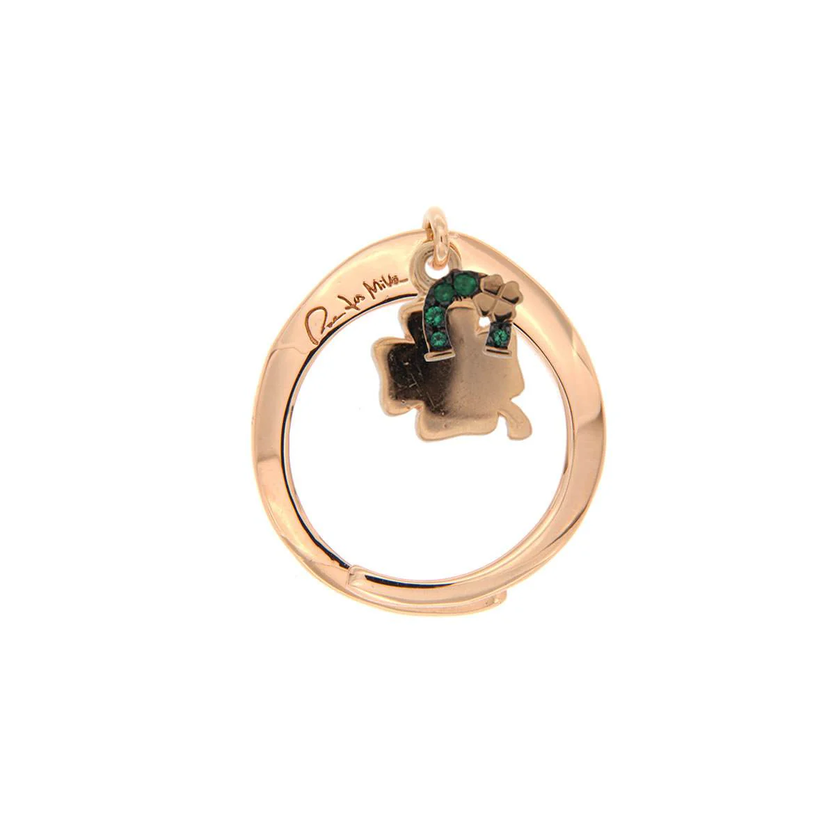 Anello Rigido Doppio Ciondolo Quadrifoglio/Ferro di Cavallo