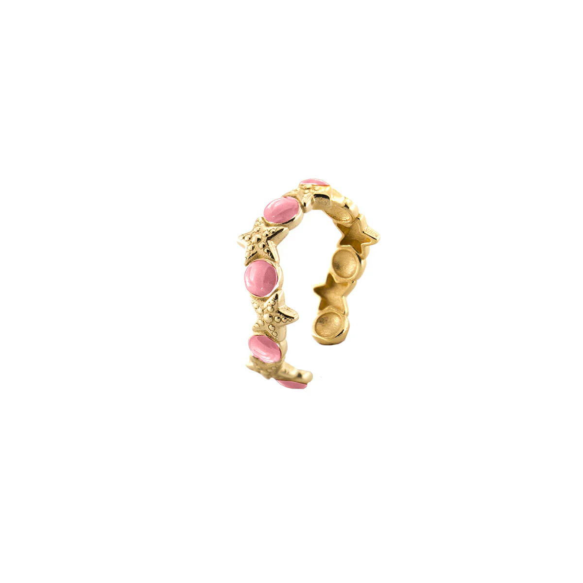Anello Smalto Cabochon - Stelle Marine Rosa