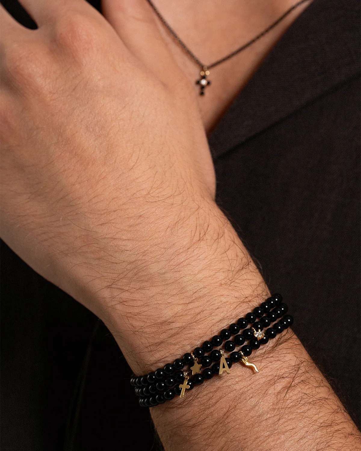 Base Bracciale Elastico in Agata Nera - Image 2