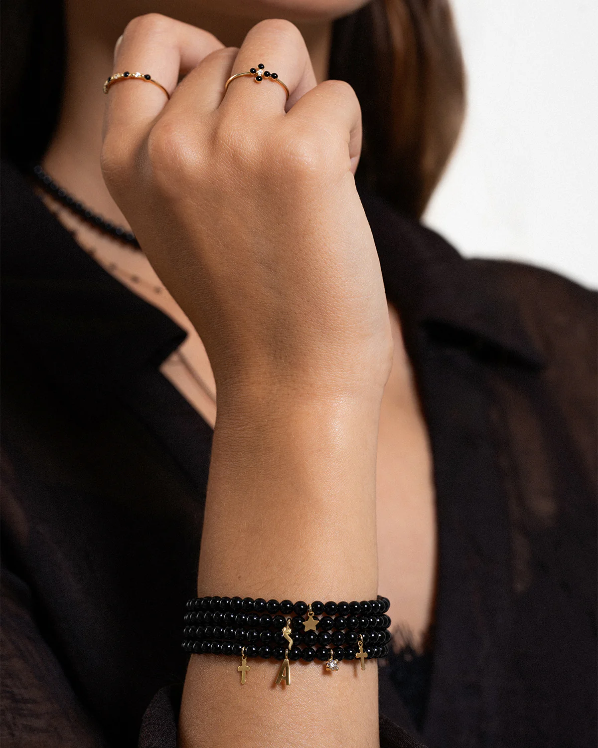 Base Bracciale Elastico in Agata Nera - Image 3
