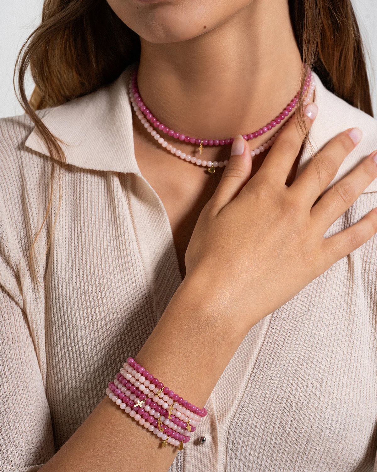 Base Bracciale Elastico in Giada Rosa Pastello - Image 2