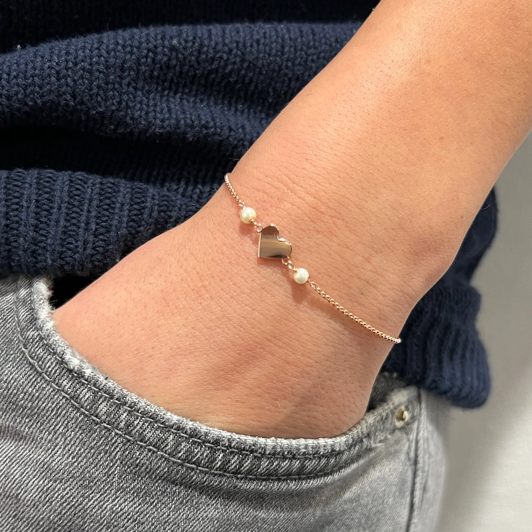 Bracciale Catenella Perla Cuore - Image 3