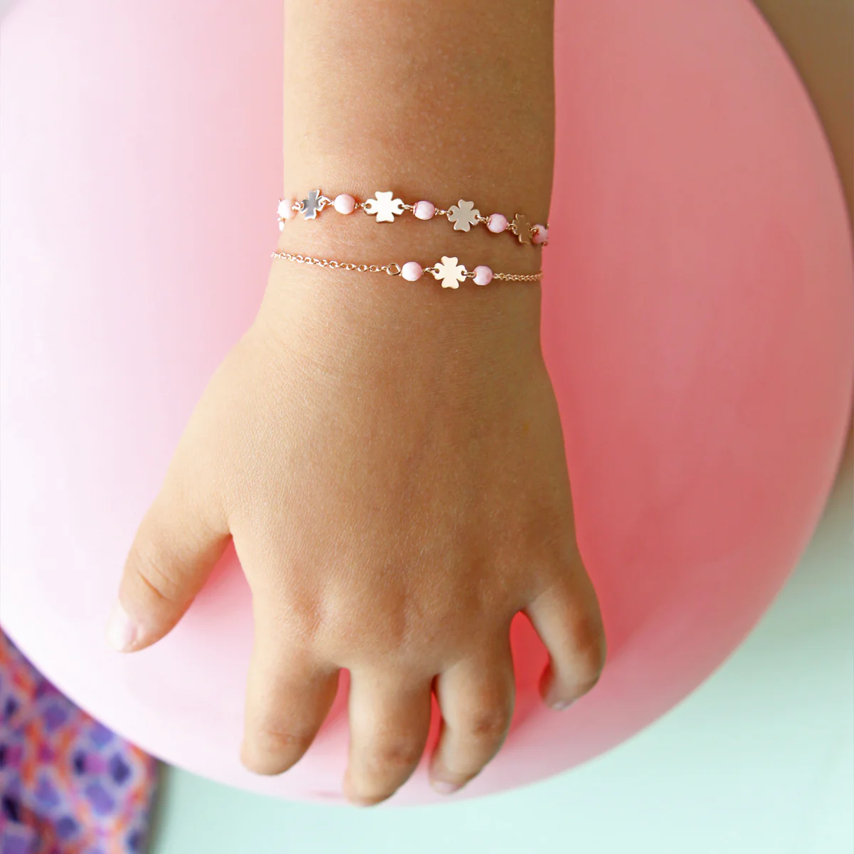 Bracciale catenella Quadrifoglio Pietre Rosa Bambino - Io&Ro - Image 2