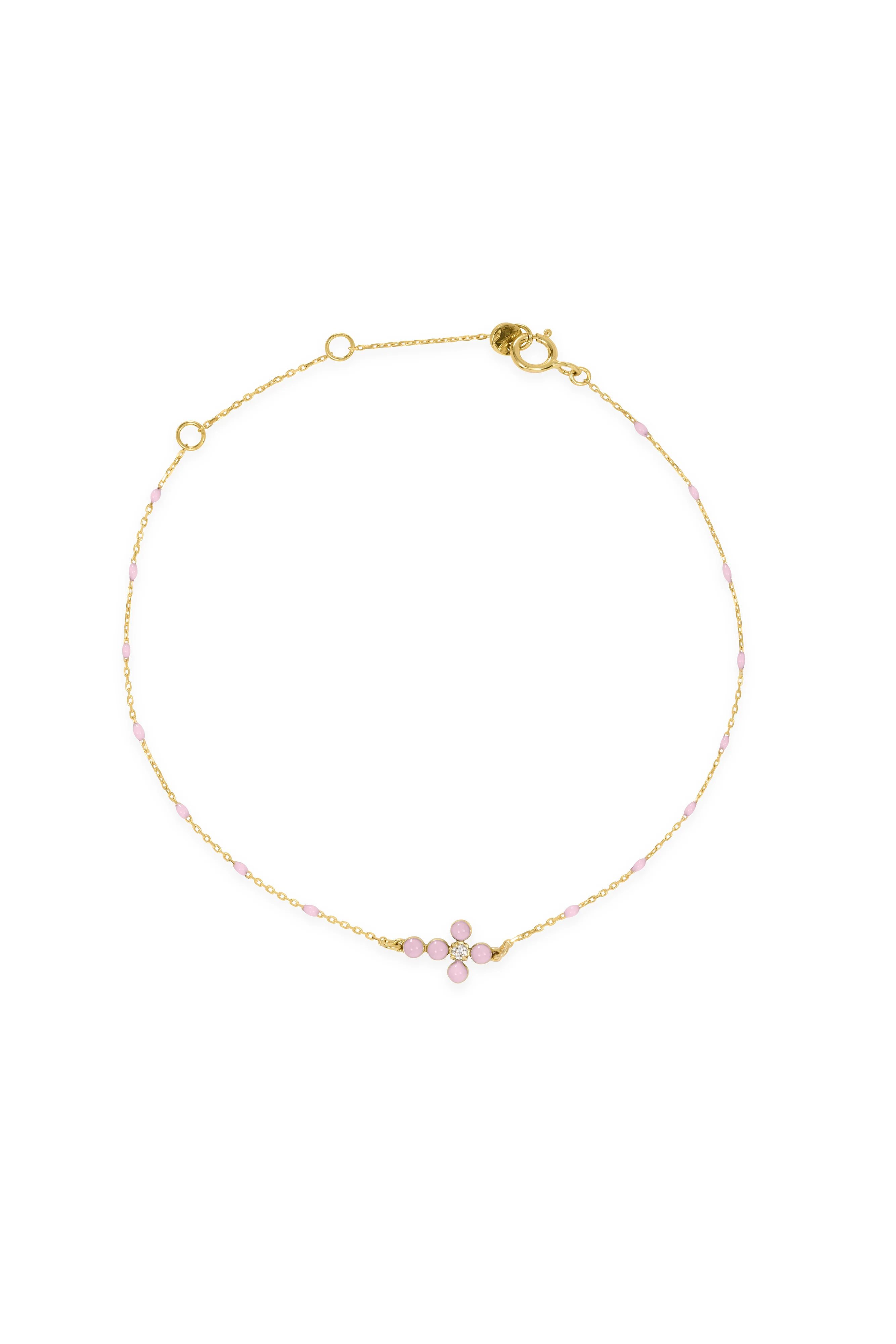 Bracciale Croce smalto e diamante lab-grown con catena semino smaltato - ORO18KT - Image 4