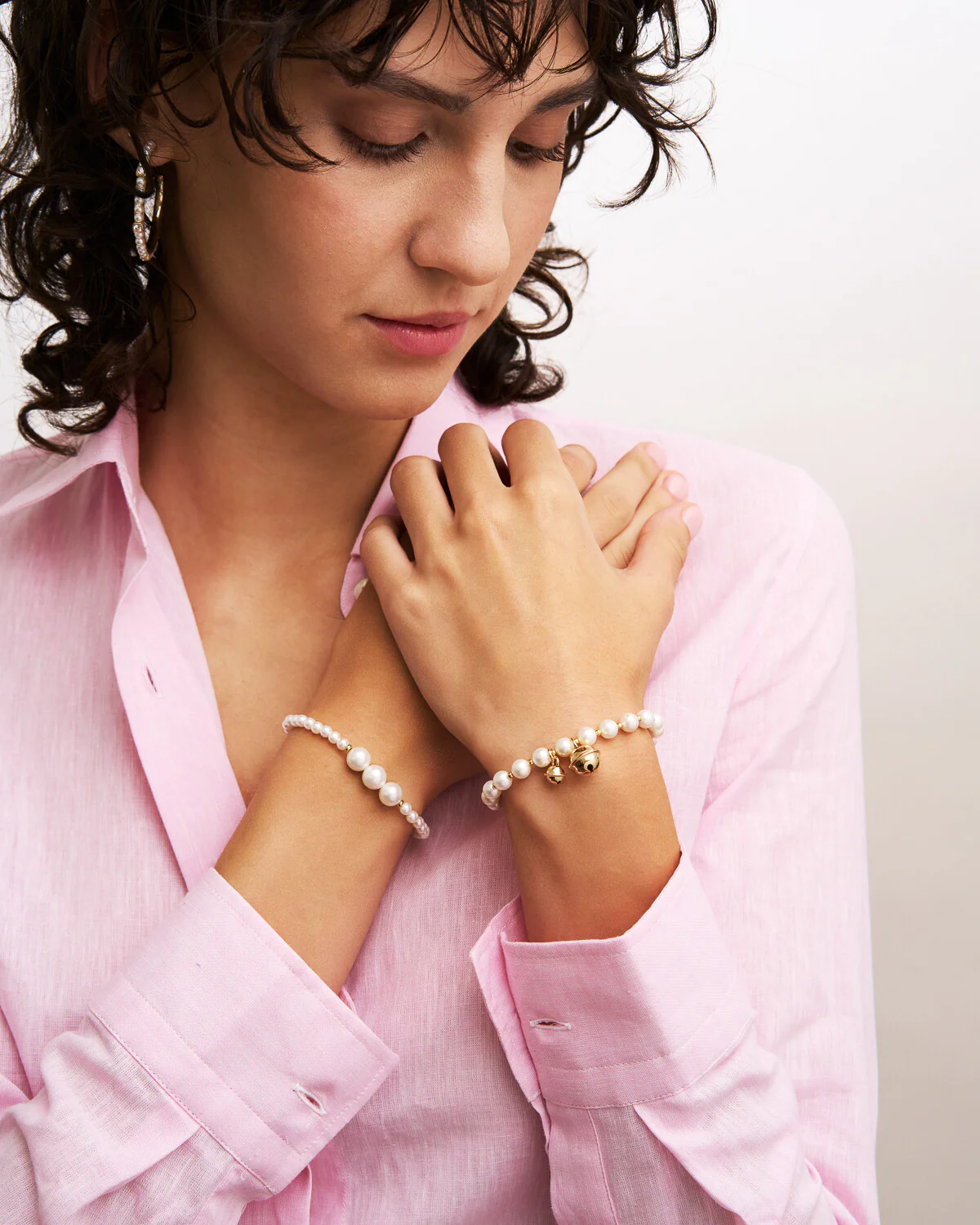 Bracciale elastico campanelli e perle - Image 3