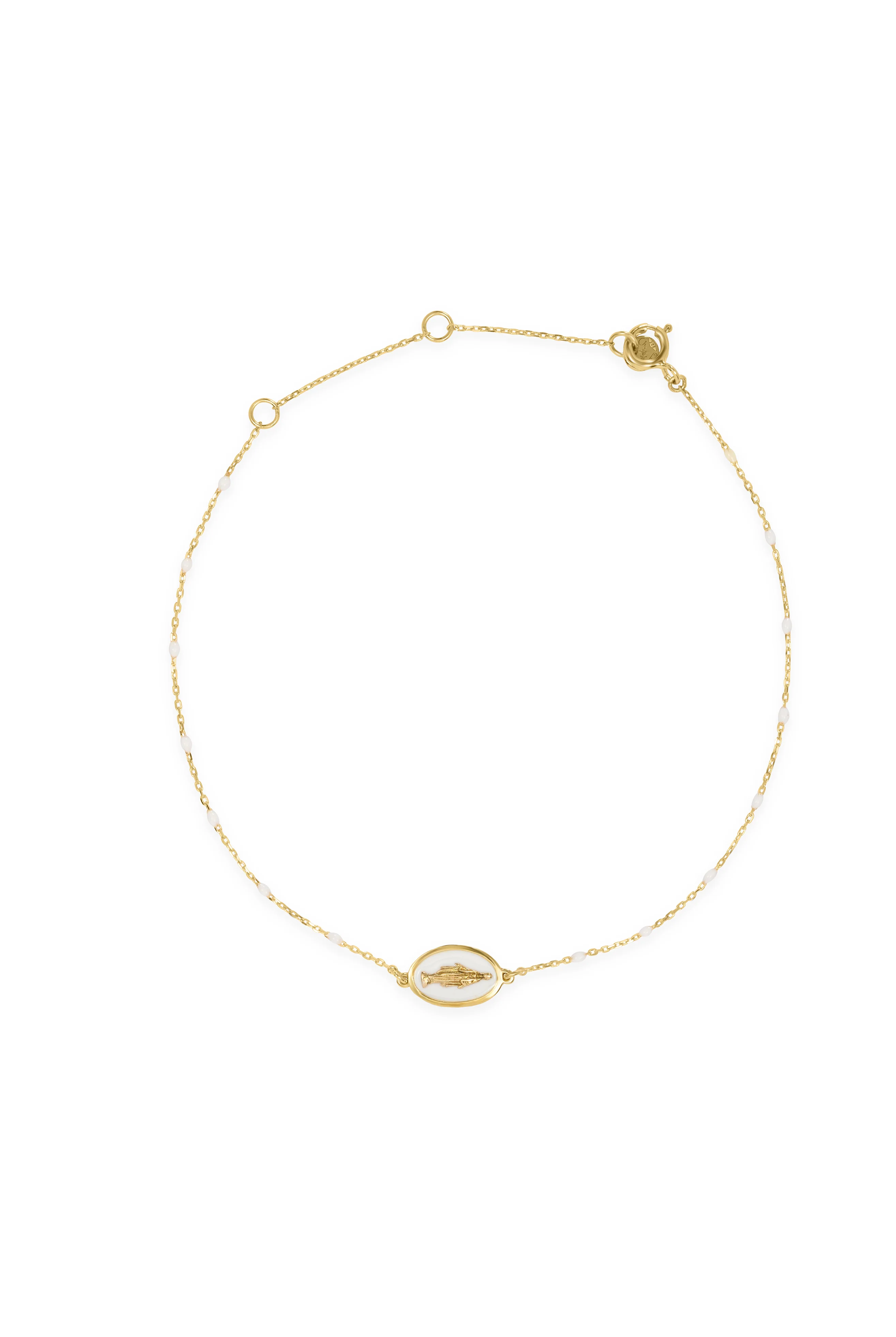 Bracciale Madonna smalto e diamante lab-grown con catena semino smaltato - ORO18KT - Image 3