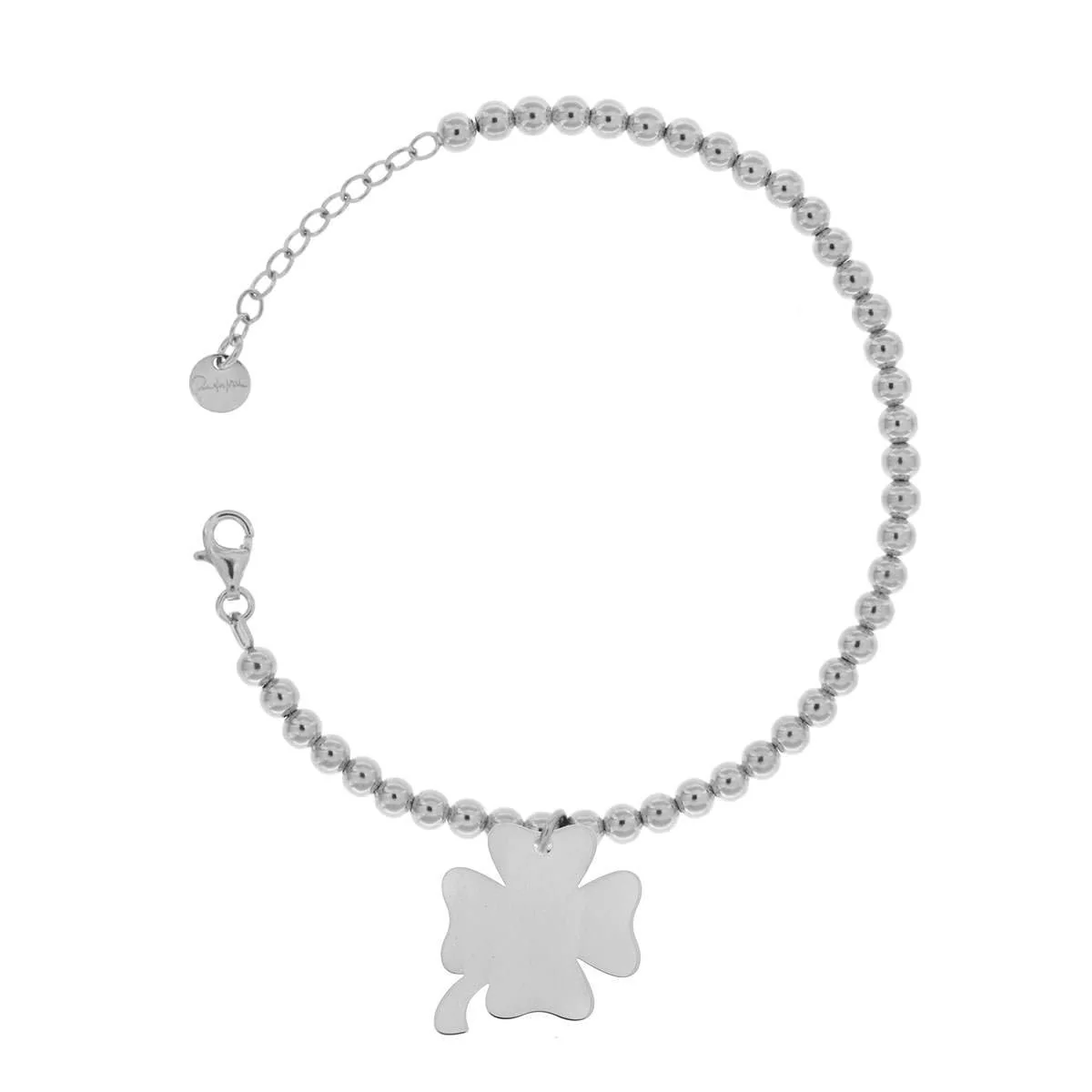Bracciale Pallini e Moschettone con Ciondolo Quadrifoglio - Image 2