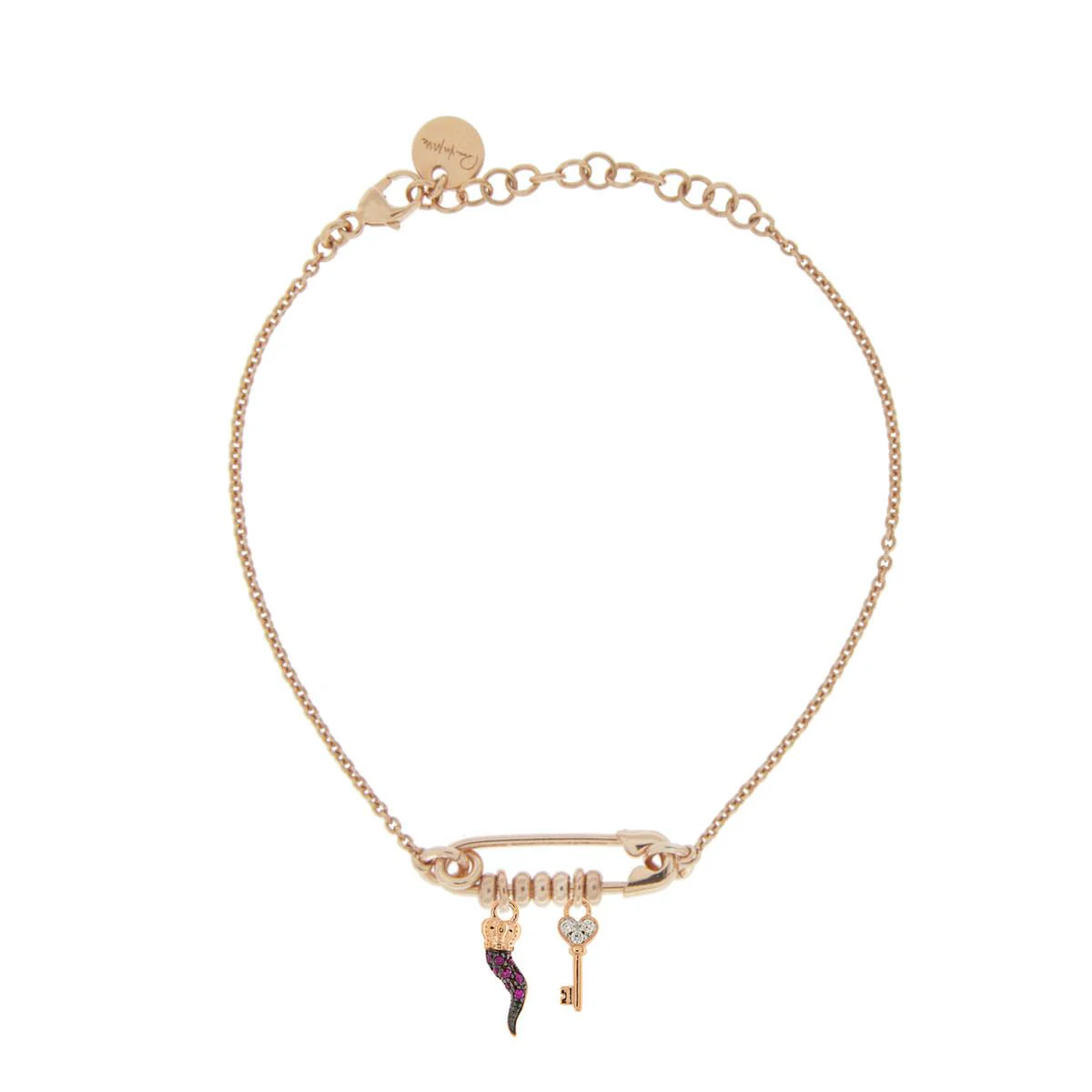 Bracciale Spilla e Doppio Ciondolo Corno/Chiave