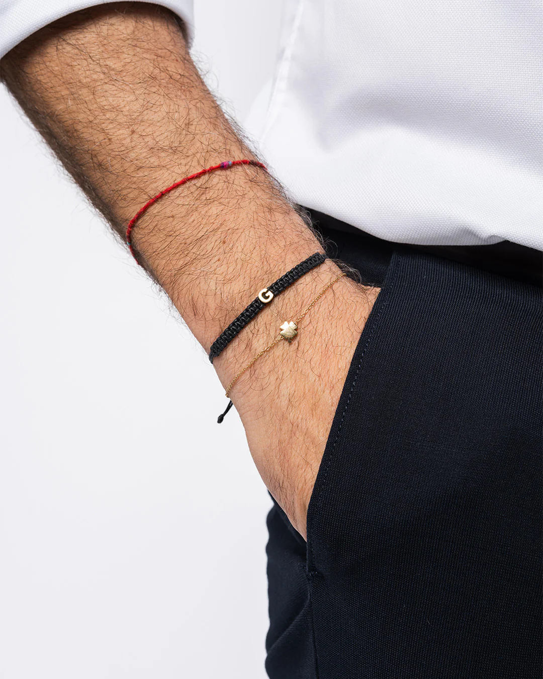 Bracciale tessuto nero con lettera - ORO18KT - Image 4