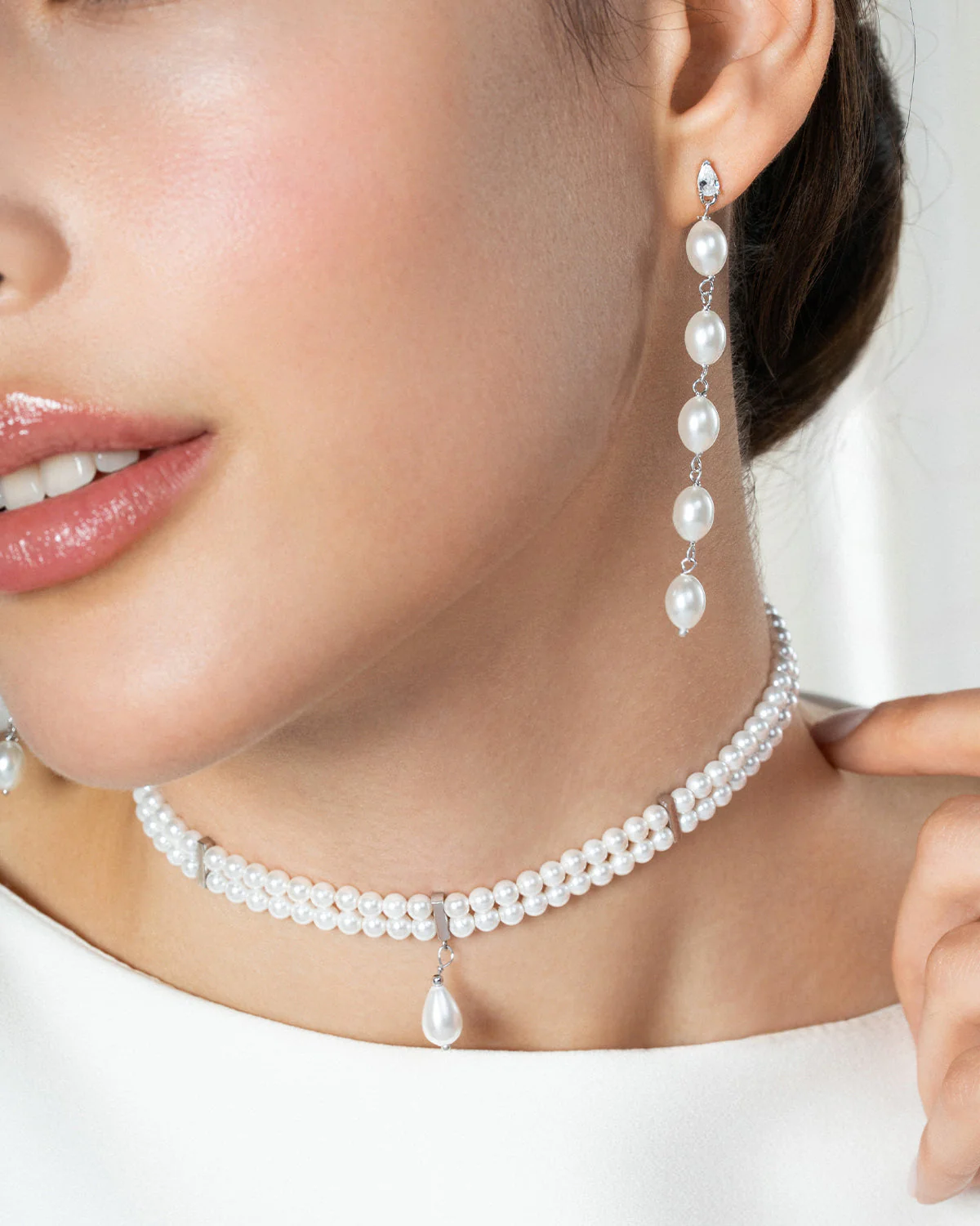 Choker Elastico Doppio Filo Pearl Drop - Image 2
