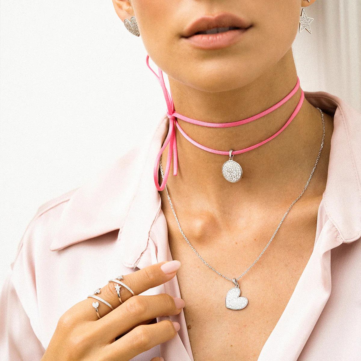 Ciondolo con choker rosa cerchio pavè oversized - STARDUST TEN - Image 5