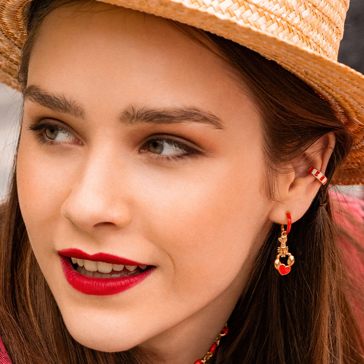 Earcuff - Smalto righe corallo - Image 2