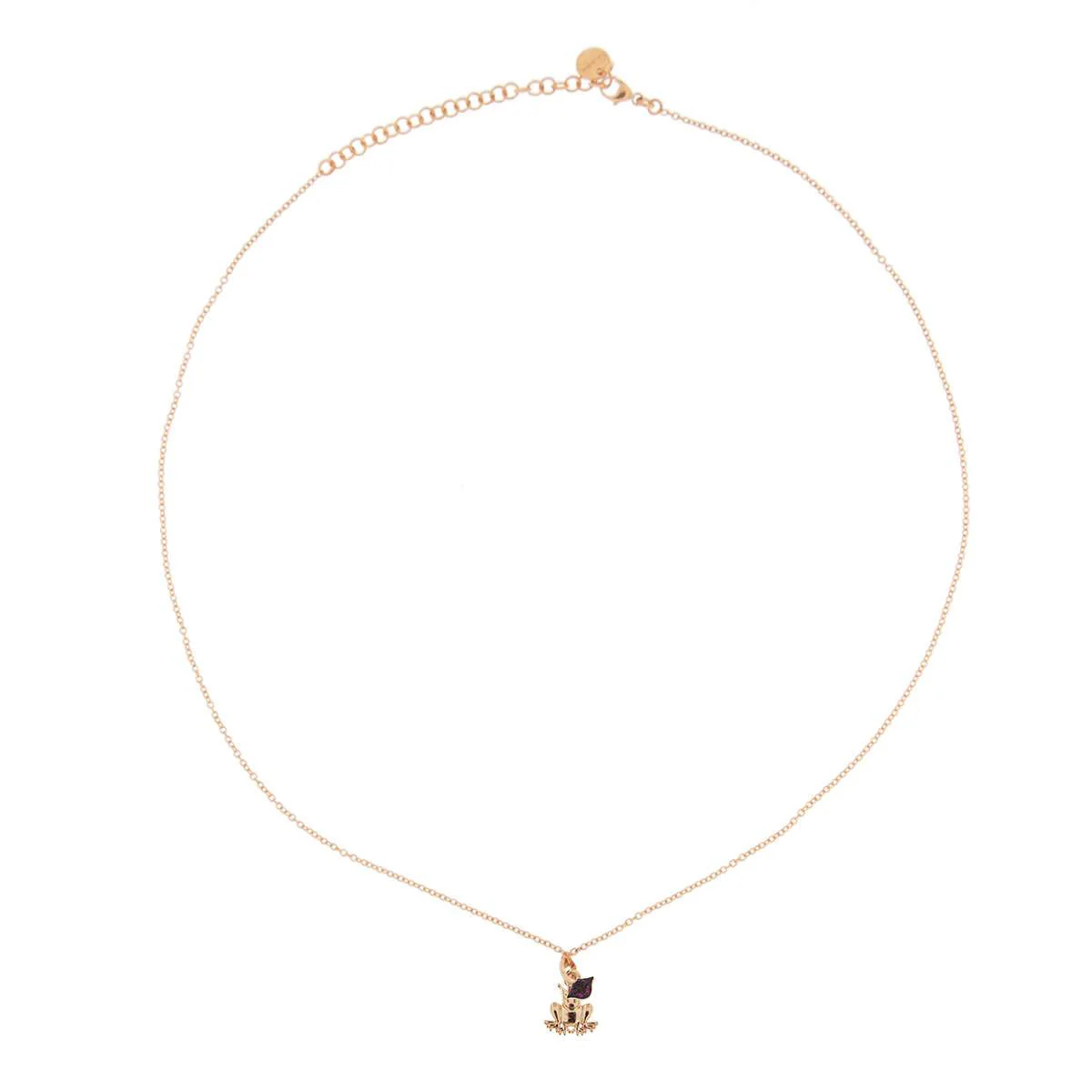 Girocollo Catena Oro rosa con Ciondolo Grande Bombato e Micro Zirconi Ranocchio/Bocca
