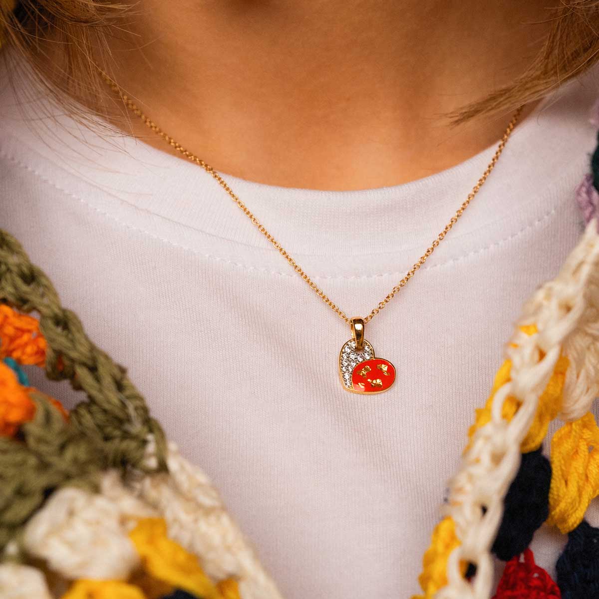 Girocollo con cuore - Smalto e Foglia oro - Image 3