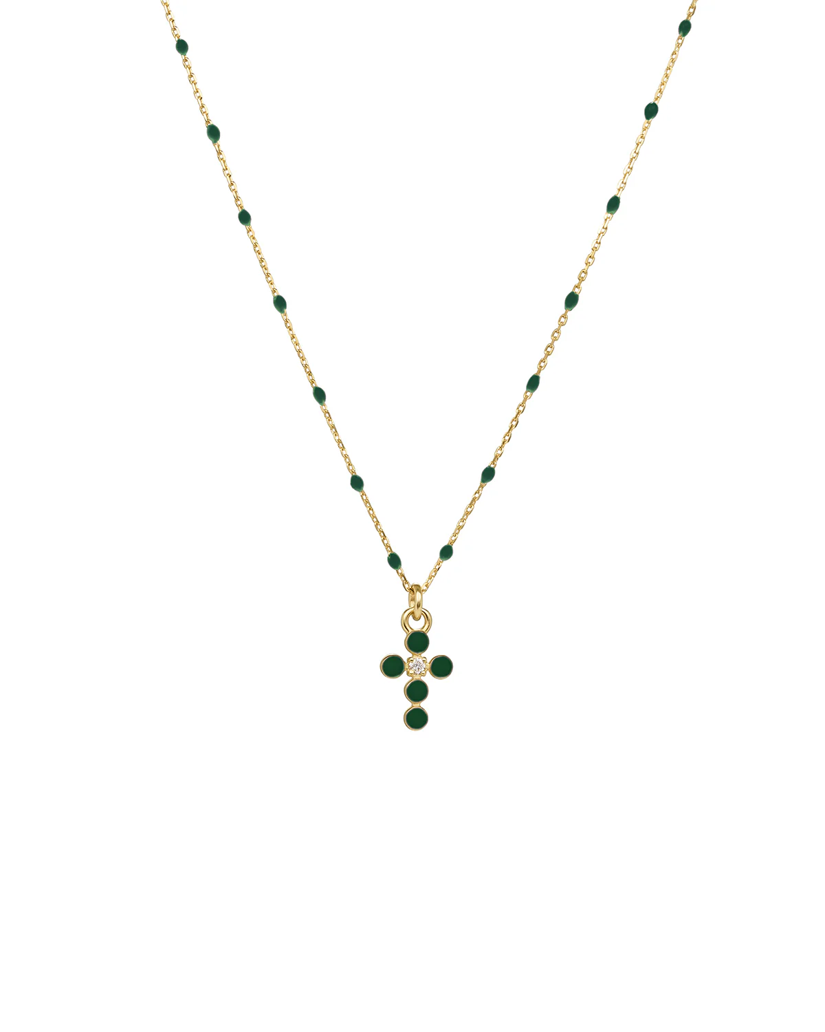 Girocollo Croce smalto e diamante lab-grown con catena semino smaltato - ORO18KT