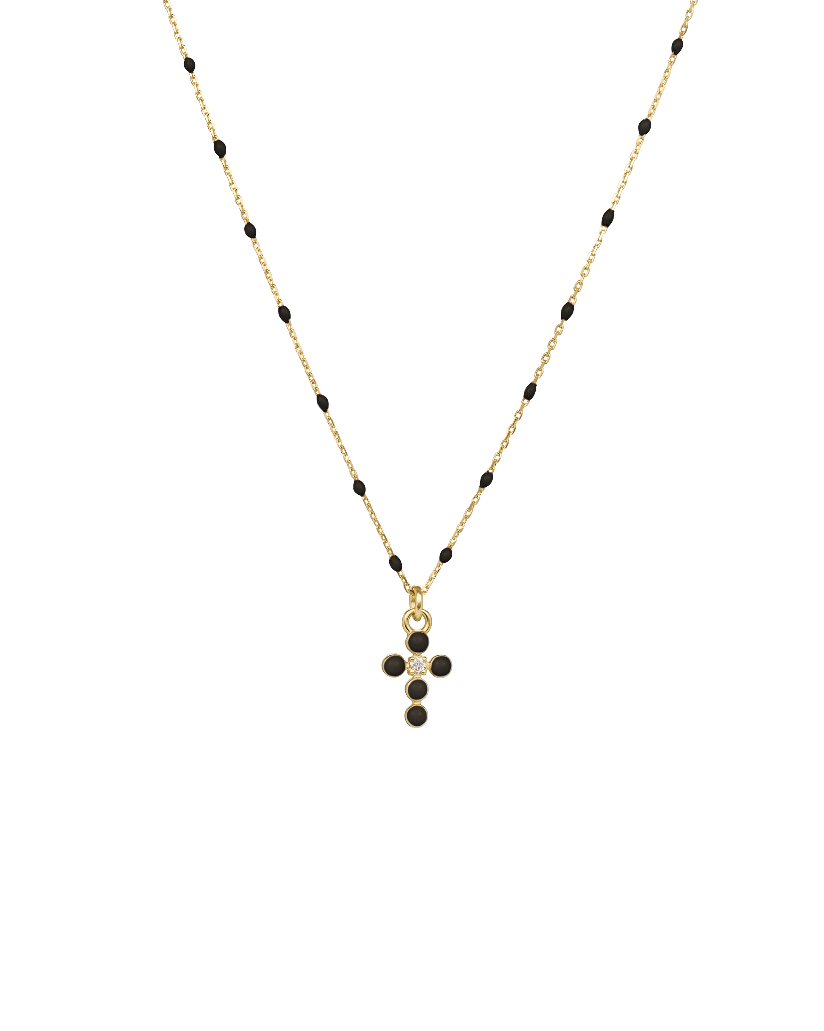 Girocollo Croce smalto e diamante lab-grown con catena semino smaltato - ORO18KT - Image 2