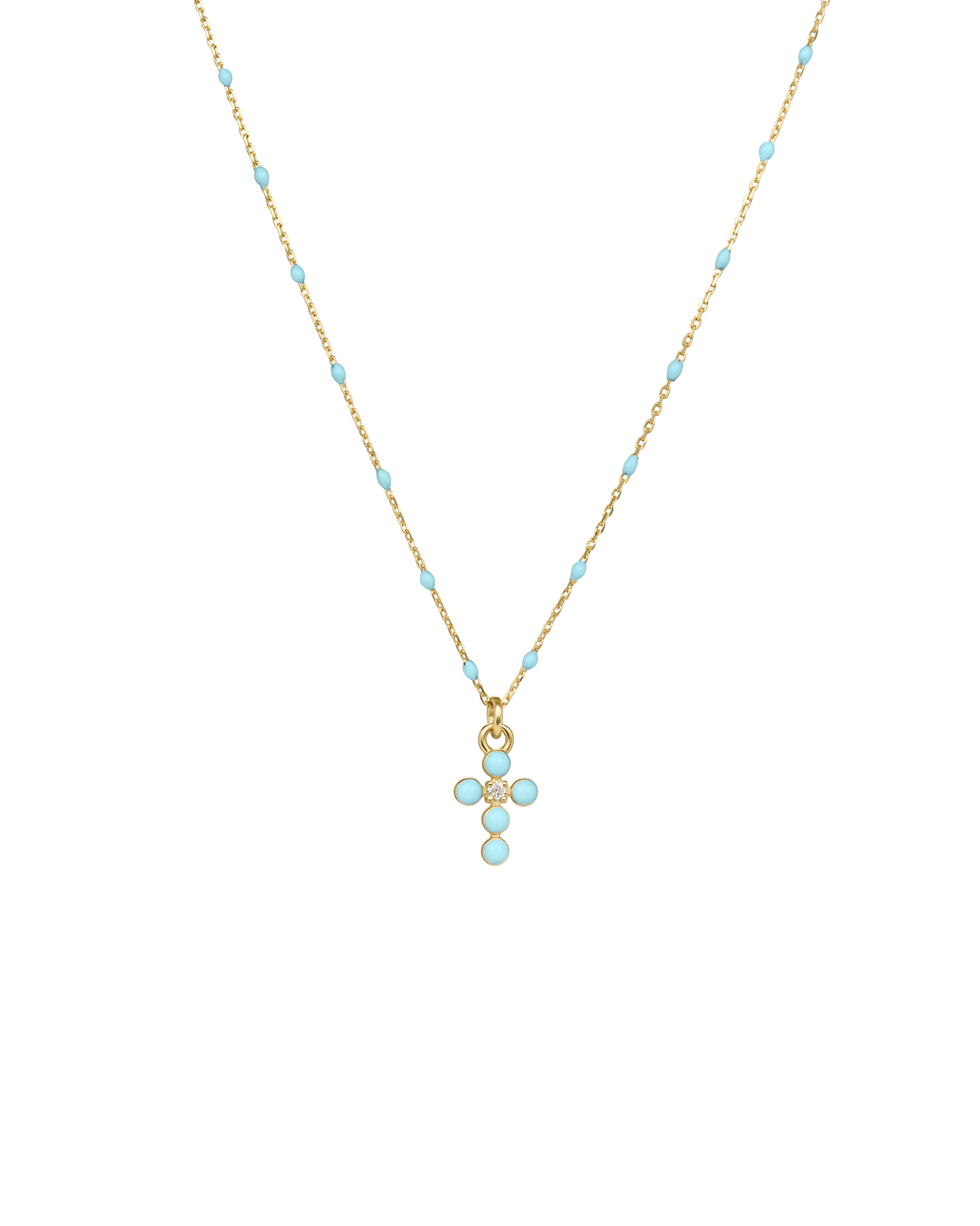 Girocollo Croce smalto e diamante lab-grown con catena semino smaltato - ORO18KT - Image 3