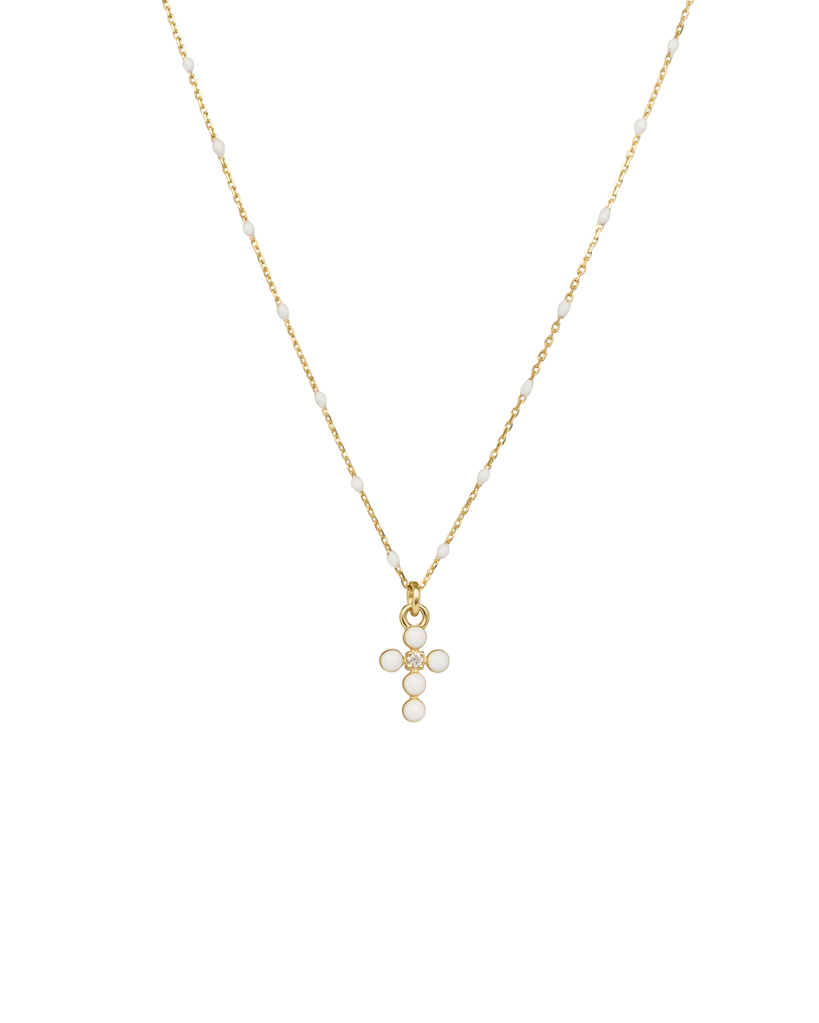 Girocollo Croce smalto e diamante lab-grown con catena semino smaltato - ORO18KT - Image 4