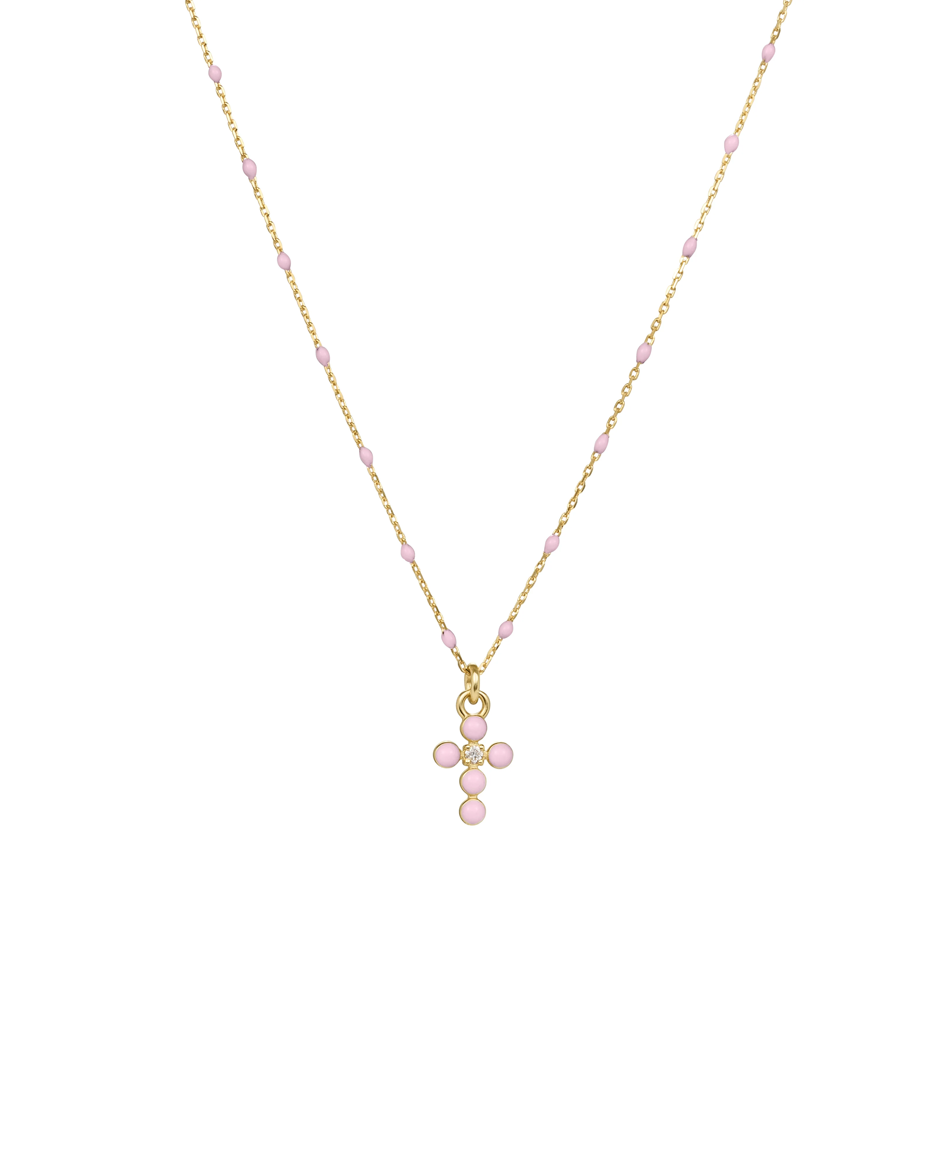 Girocollo Croce smalto e diamante lab-grown con catena semino smaltato - ORO18KT - Image 5