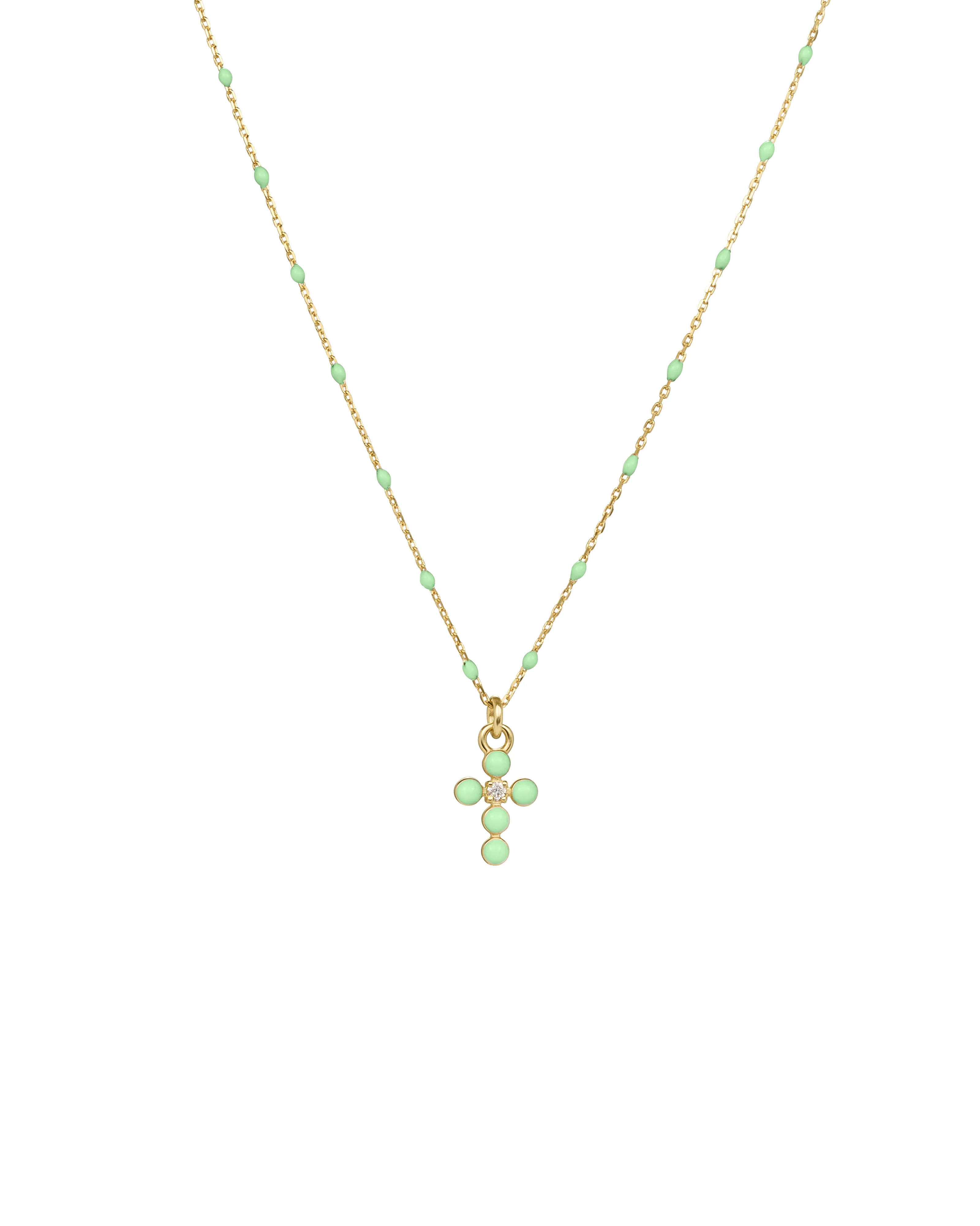 Girocollo Croce smalto e diamante lab-grown con catena semino smaltato - ORO18KT - Image 6