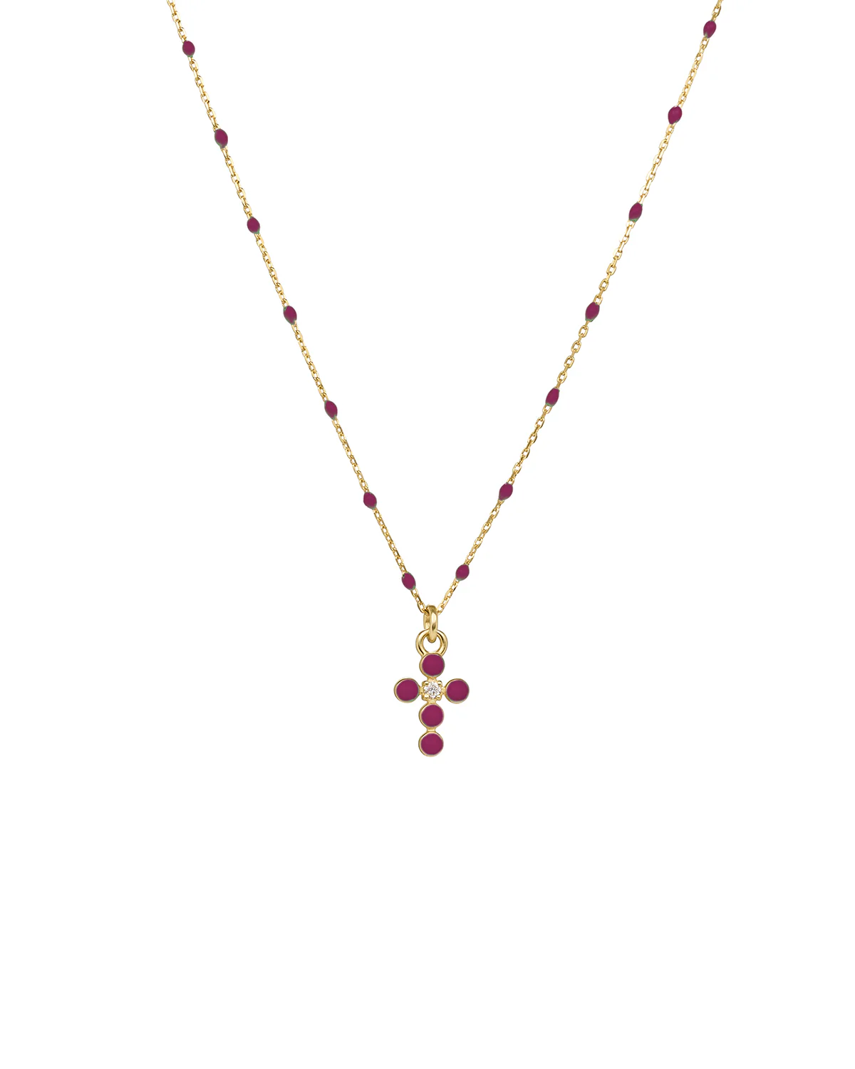 Girocollo Croce smalto e diamante lab-grown con catena semino smaltato - ORO18KT - Image 7