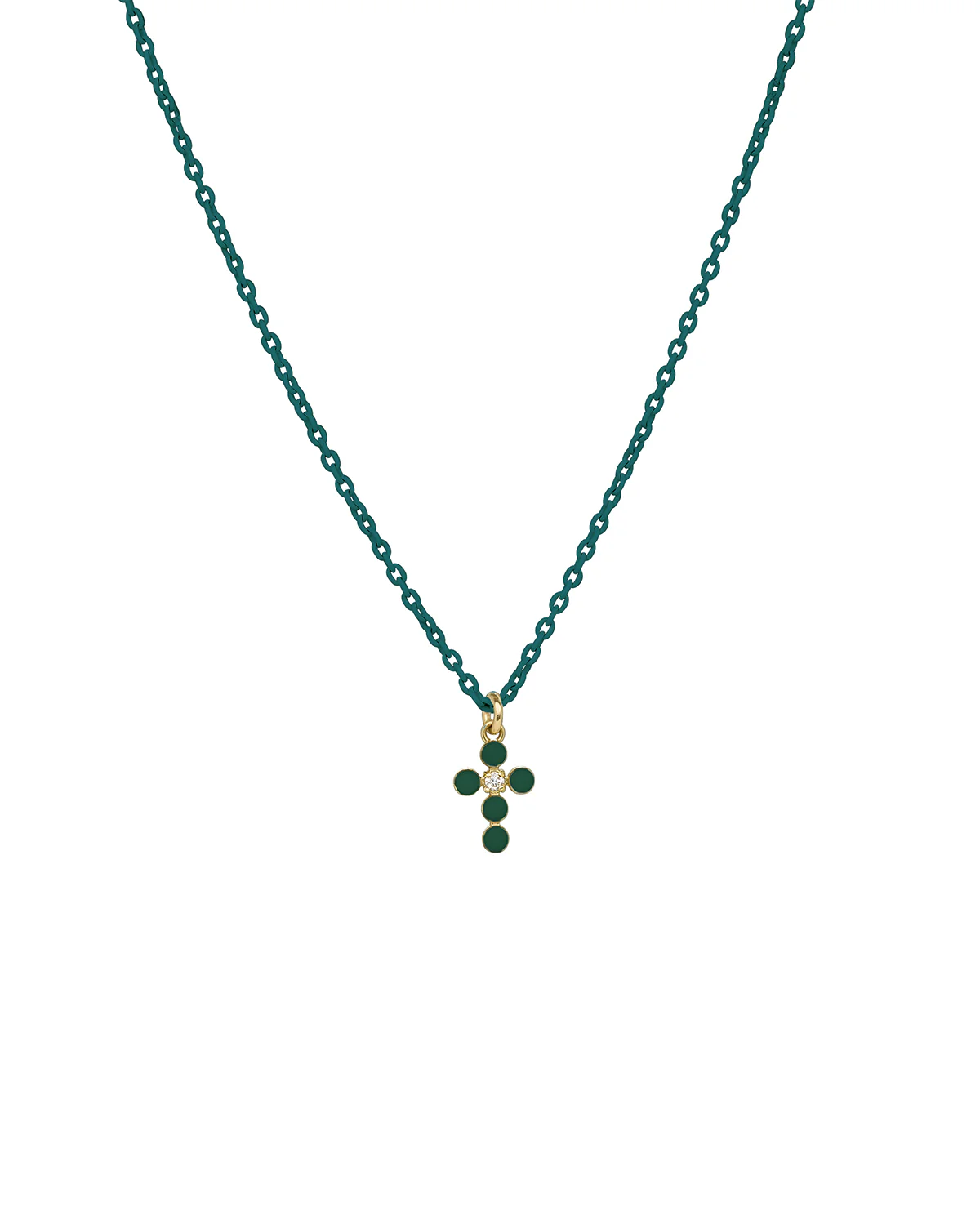 Girocollo Croce smalto e diamante lab-grown con catena verniciata - ORO18KT
