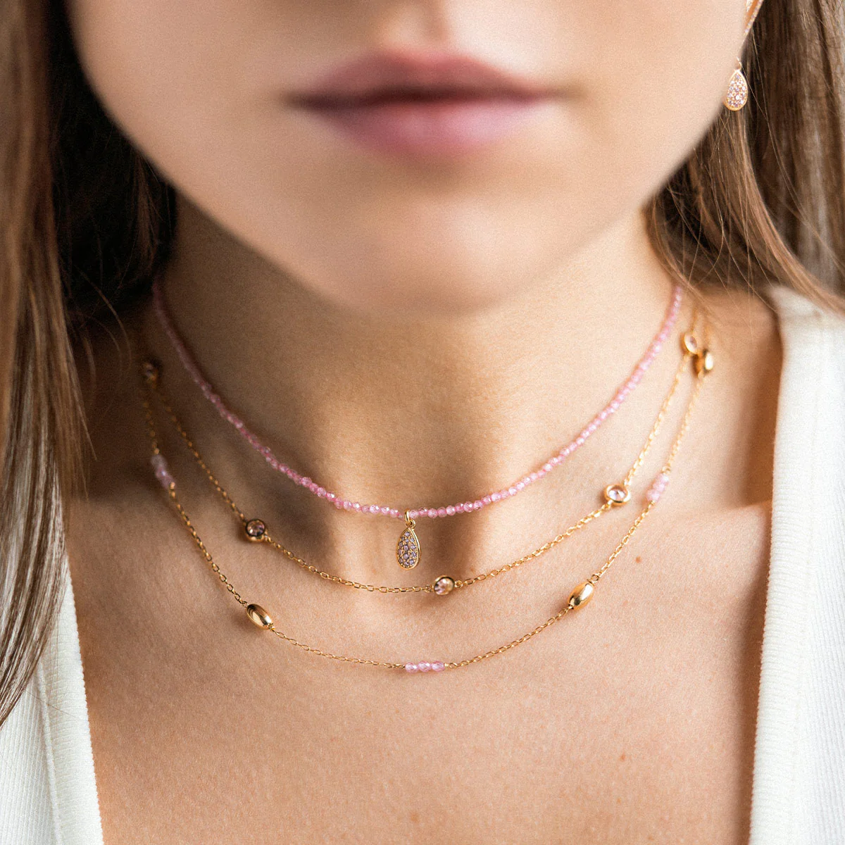 Girocollo filo di zirconi rosa e pendant drop - Image 2