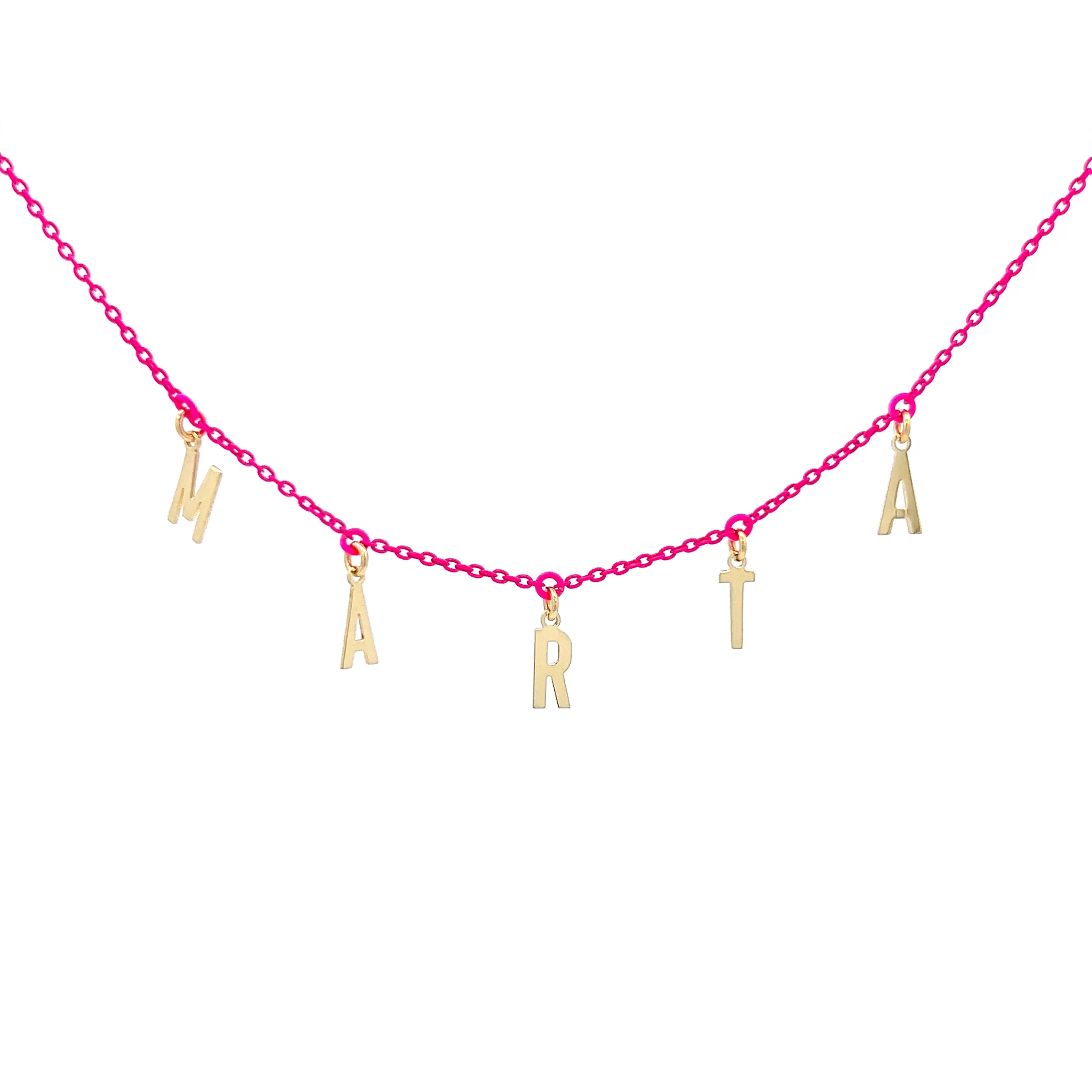 Girocollo Golden Mate lettere personalizzabile fucsia fluo – ORO18KT - Image 2