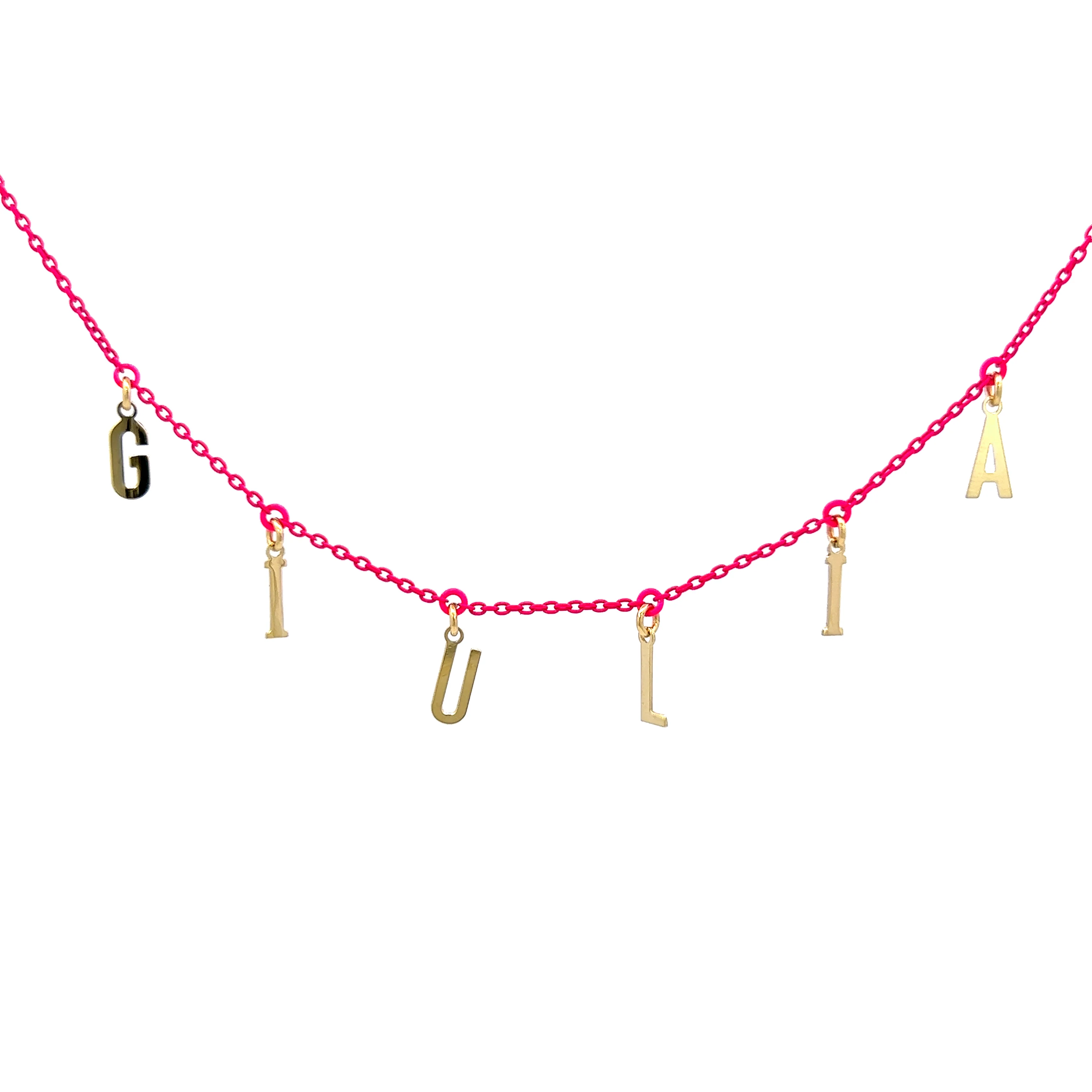 Girocollo Golden Mate lettere personalizzabile fucsia fluo – ORO18KT - Image 3