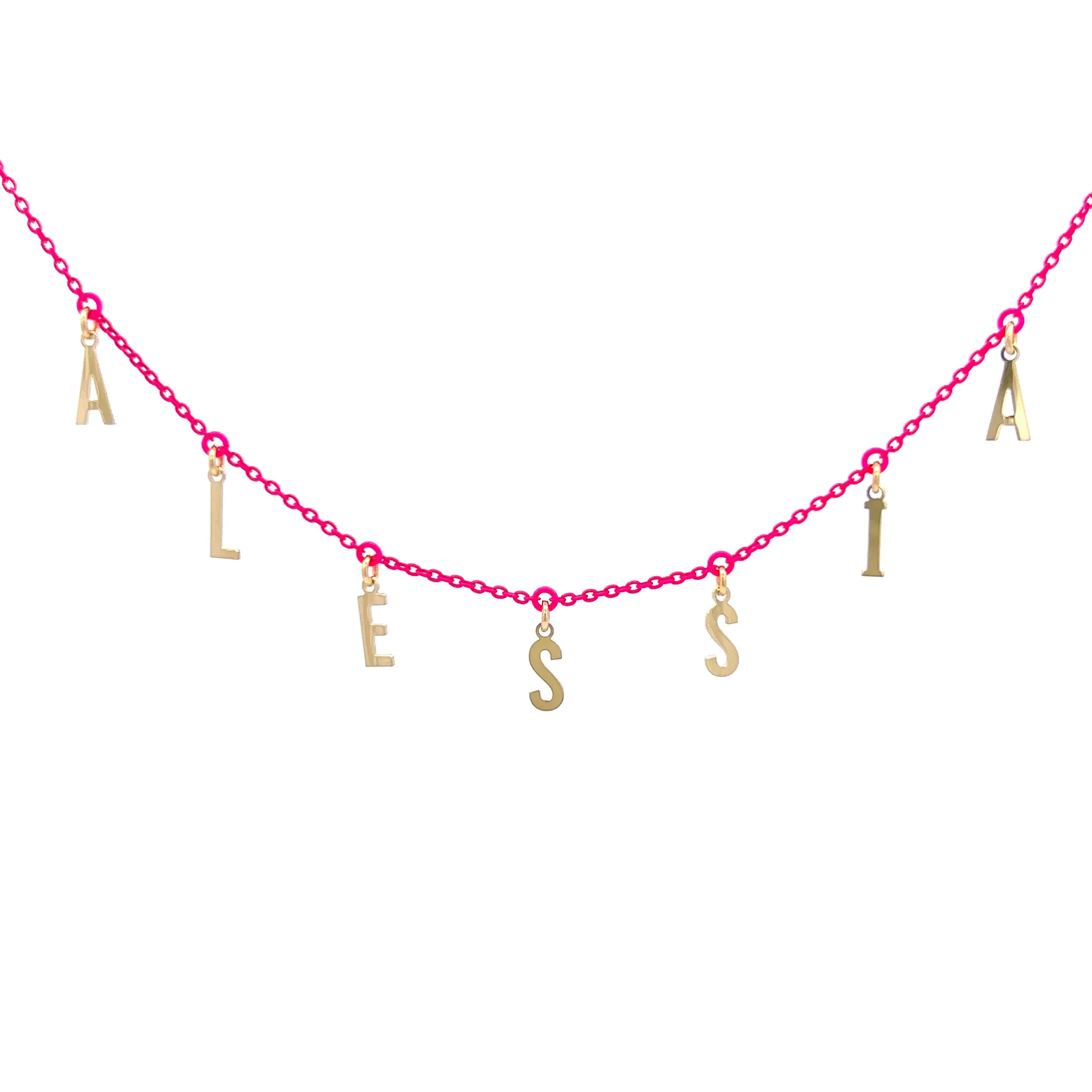 Girocollo Golden Mate lettere personalizzabile fucsia fluo – ORO18KT - Image 4