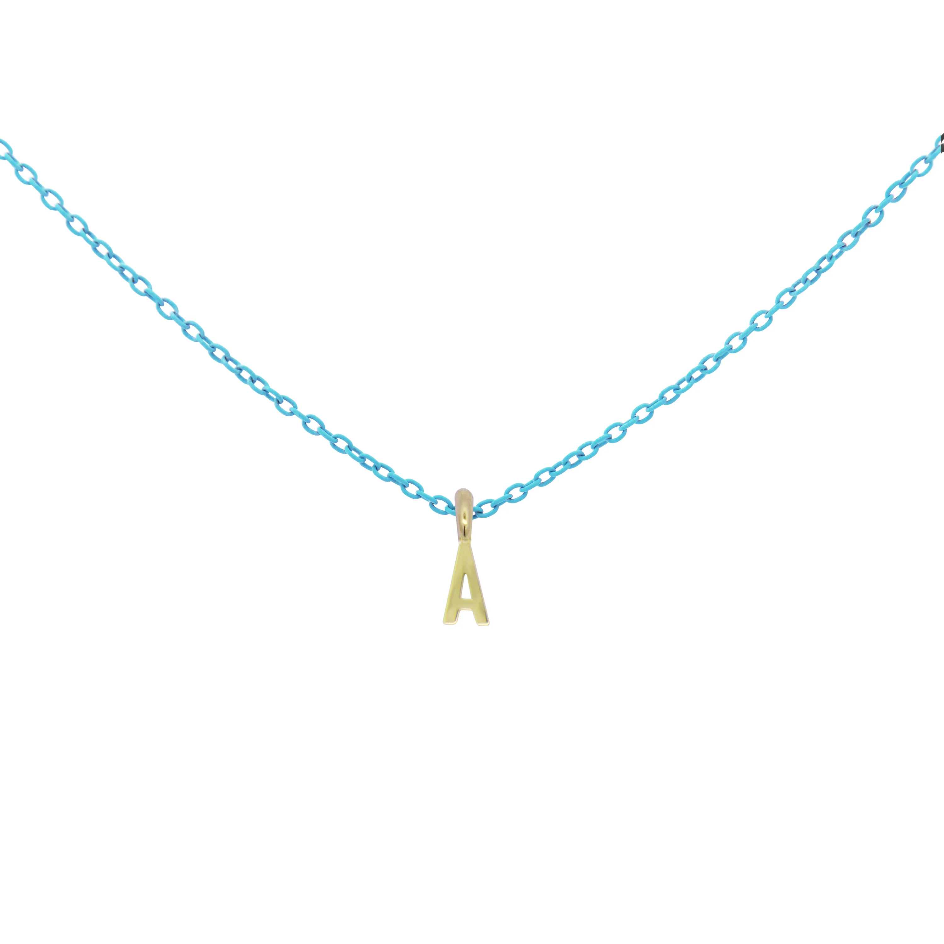 Girocollo lettera turchese - ORO18KT