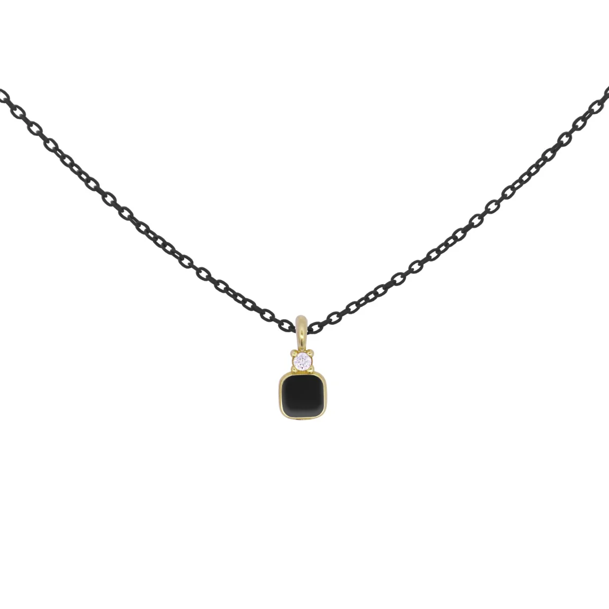 Girocollo quadrato smalto, diamante e catena con vernice - ORO18KT - Image 2