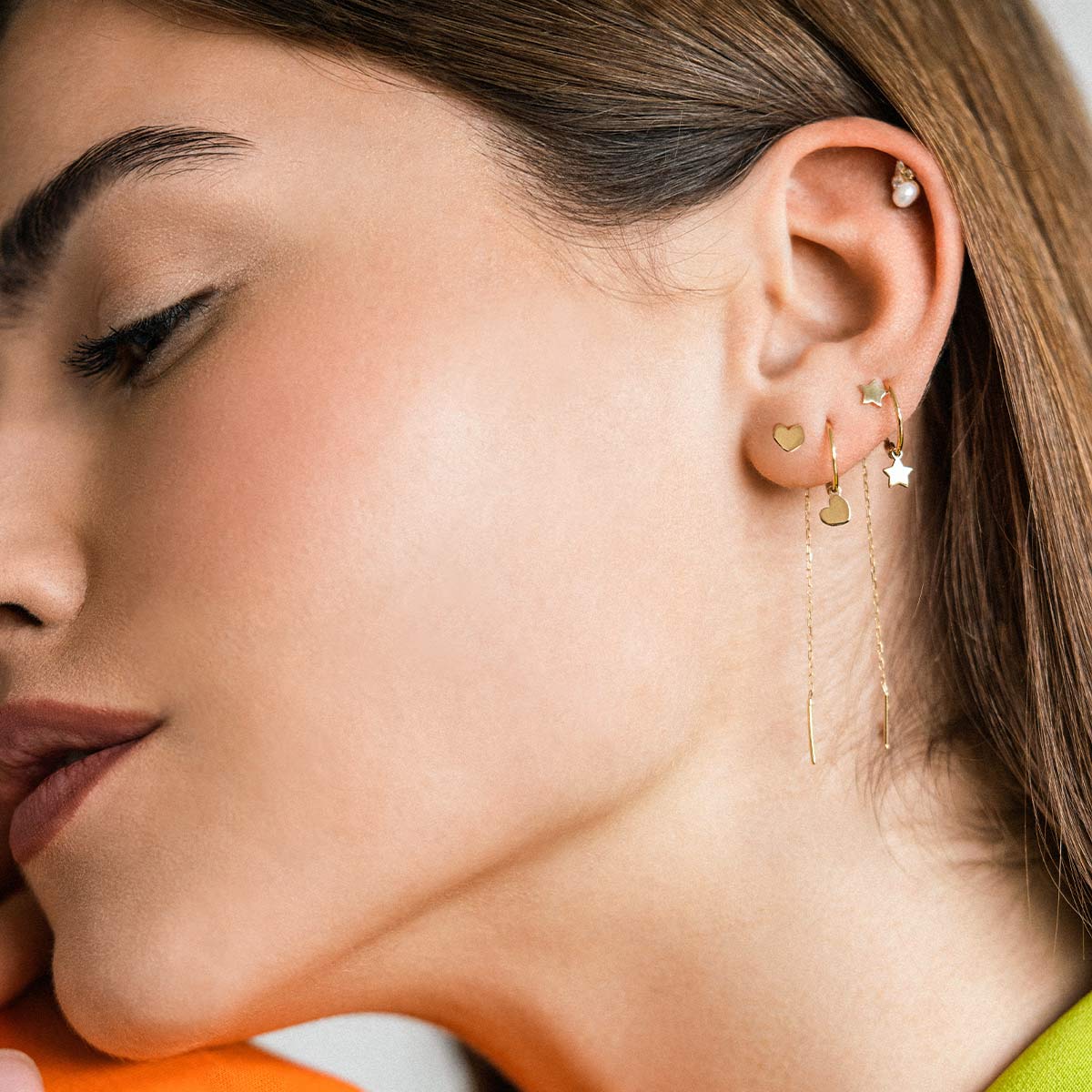 Mono-orecchino cerchio mini hoop stella - ORO18KT - Image 4