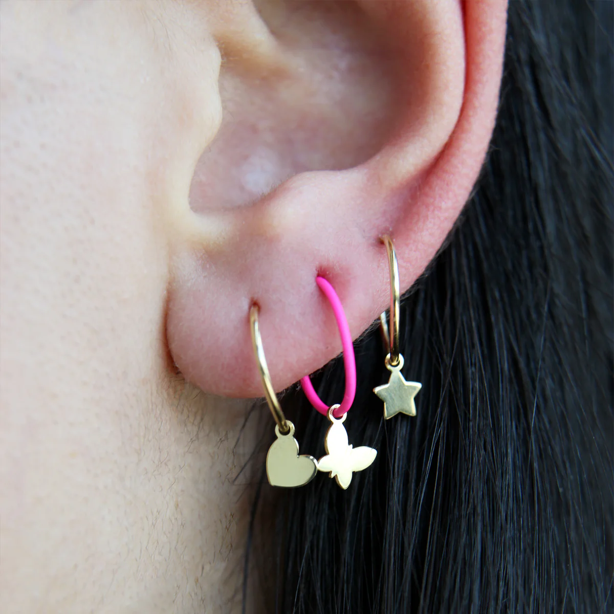 Mono-orecchino cerchio mini hoop stella - ORO18KT - Image 5