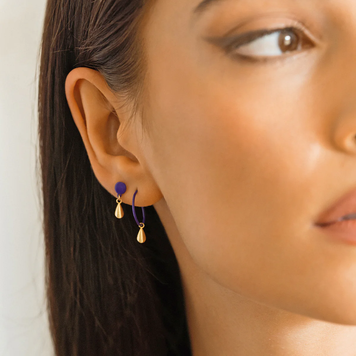 Mono-orecchino Goccia bottone Vernice - ORO18KT - Image 3