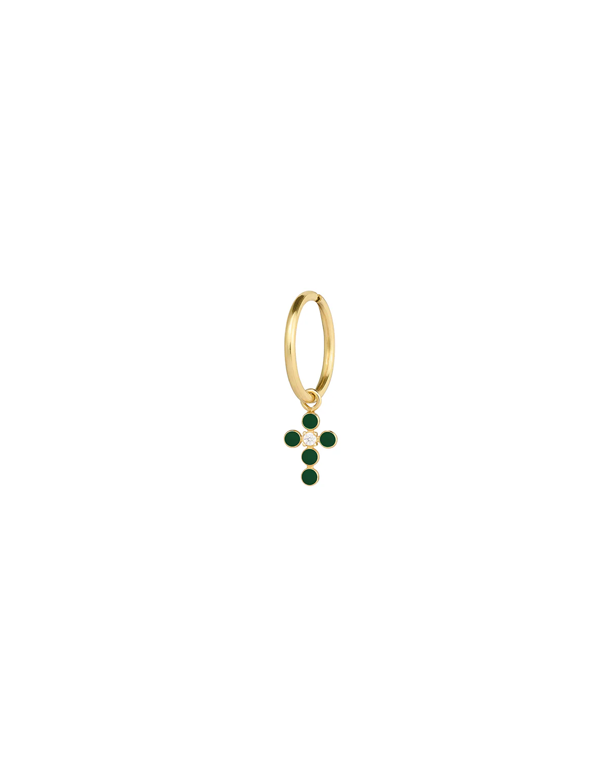 Mono-orecchino mini hoop con croce smaltata e diamante lab-grown - ORO18KT