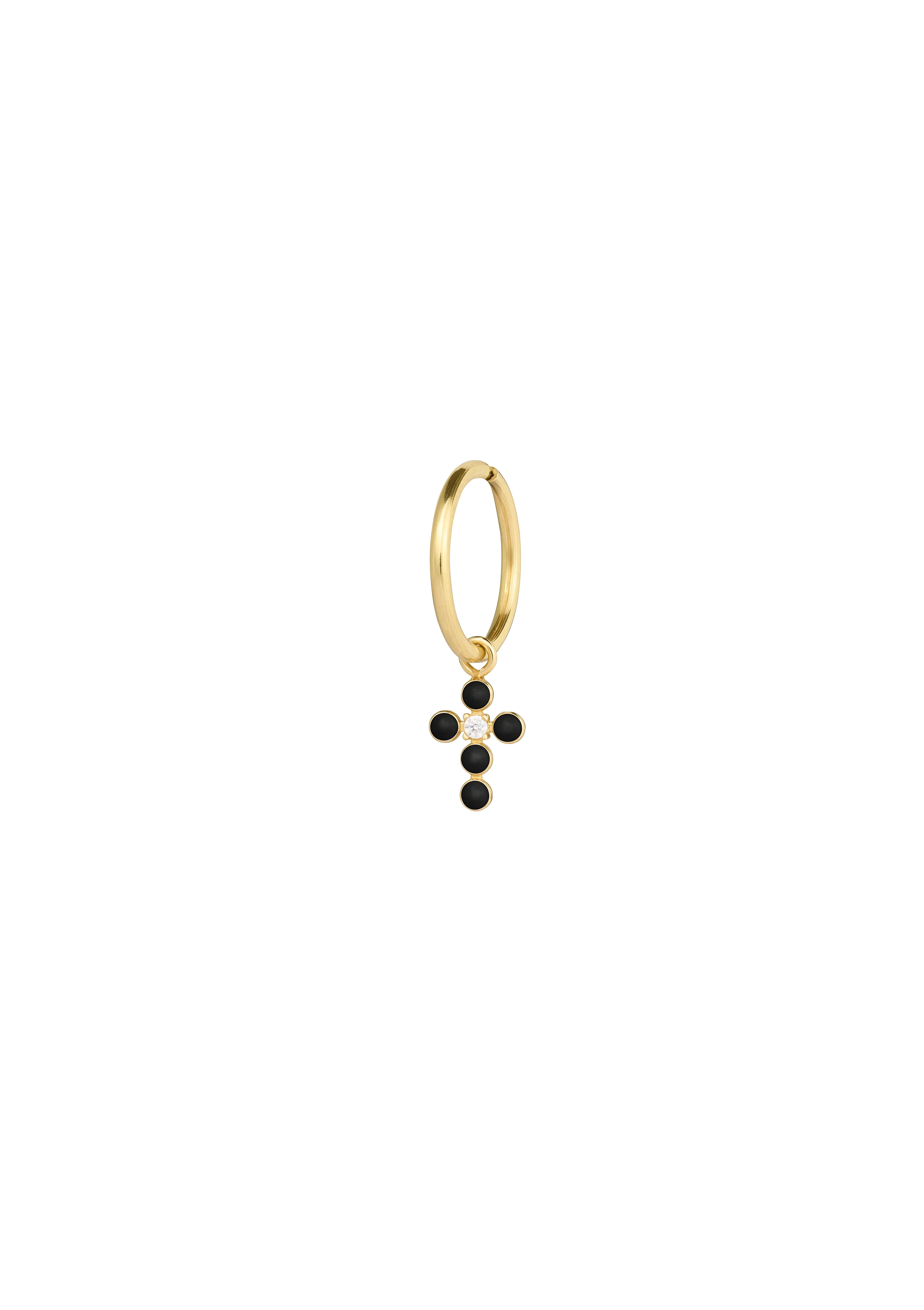 Mono-orecchino mini hoop con croce smaltata e diamante lab-grown - ORO18KT - Image 2