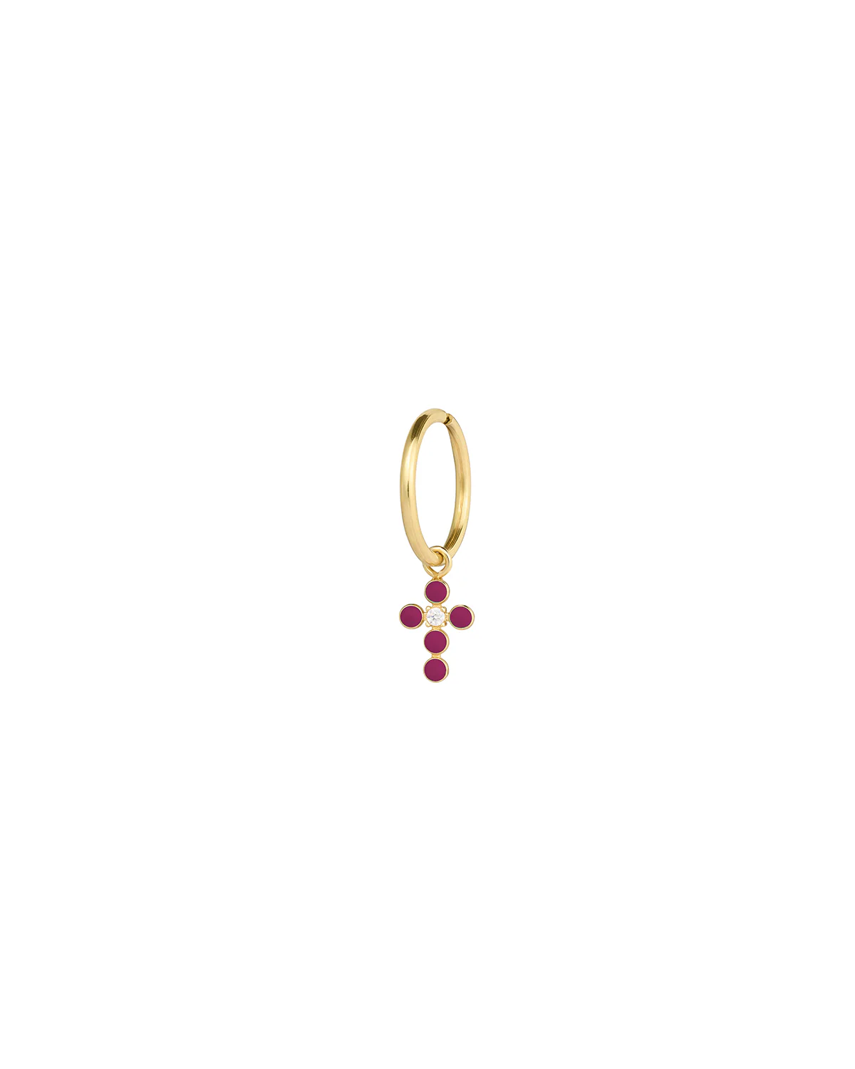 Mono-orecchino mini hoop con croce smaltata e diamante lab-grown - ORO18KT - Image 7