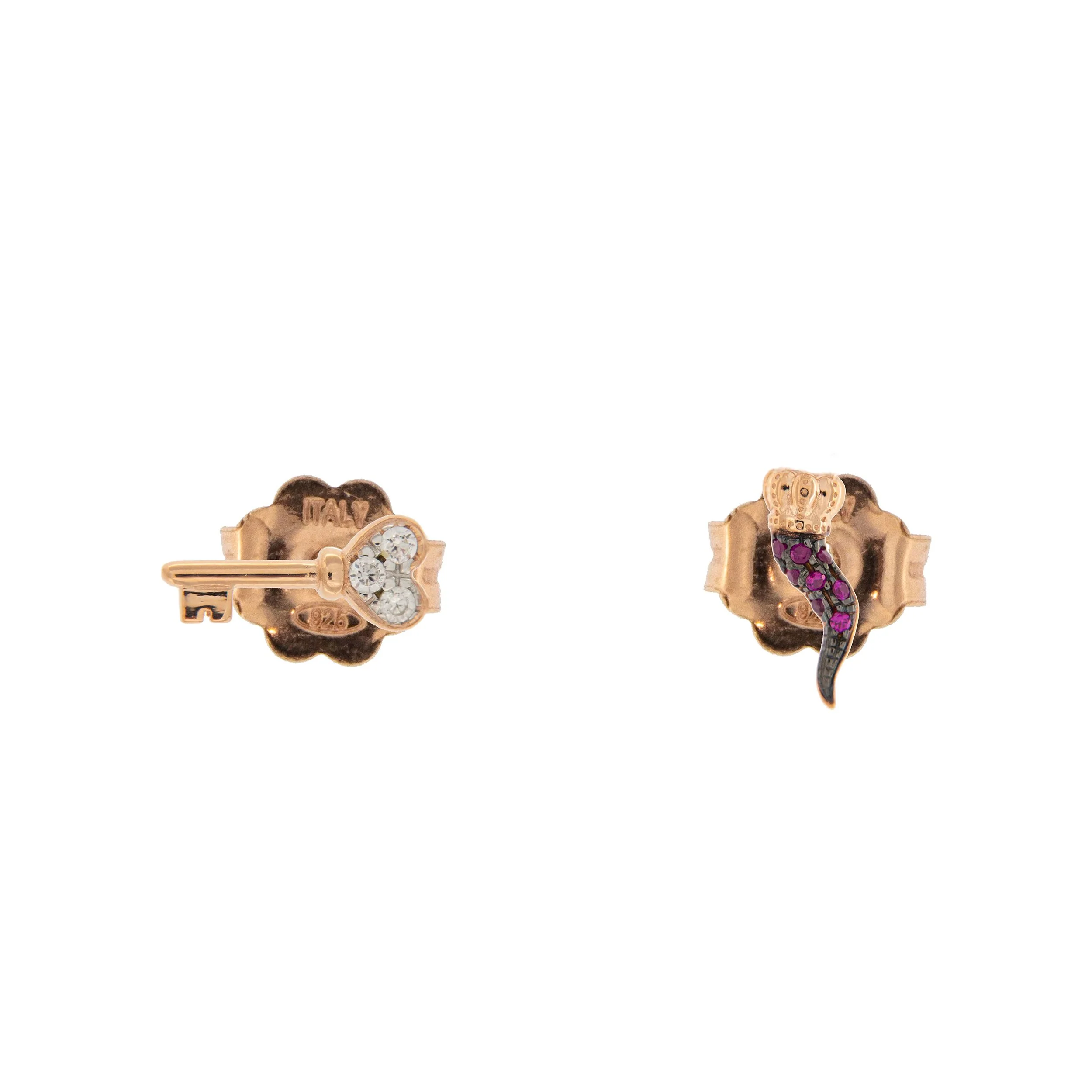 Orecchini Lobo con Zirconi Chiave/Corno - Image 4