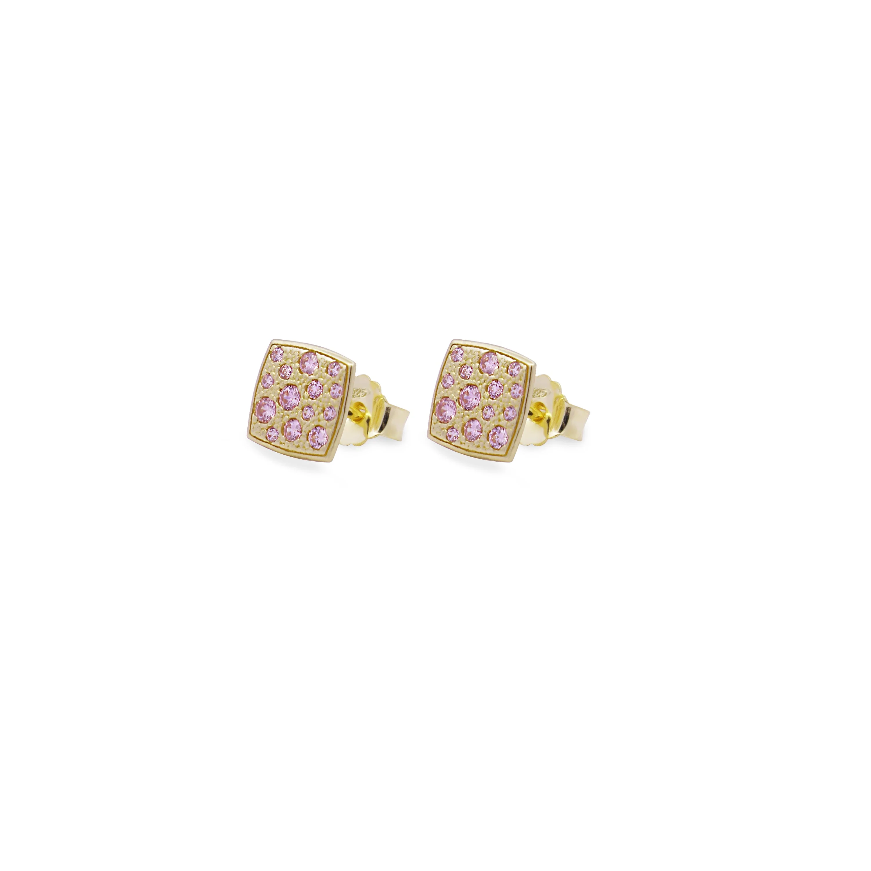 Orecchini lobo pavè small zirconi rosa quadrati - STARDUST TEN
